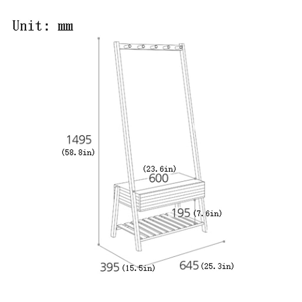 Freestanding Garment Rack with Shelves & Hooks