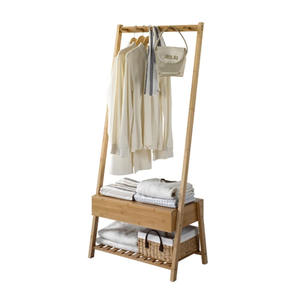 Freestanding Garment Rack with Shelves & Hooks