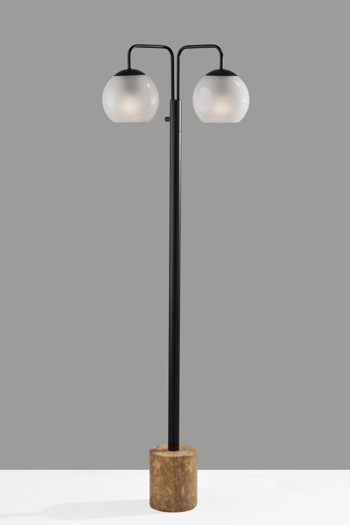 Black Floor Lamp with Travertine Base & Glass Globes