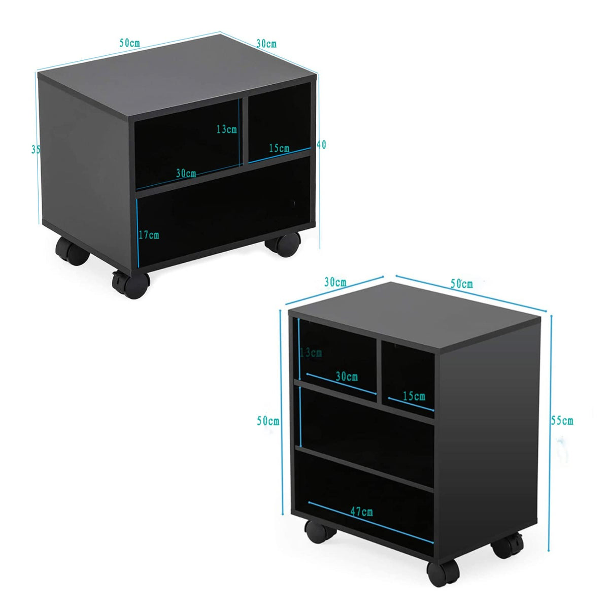 2-Tier Mobile Printer Stand with Storage Shelf