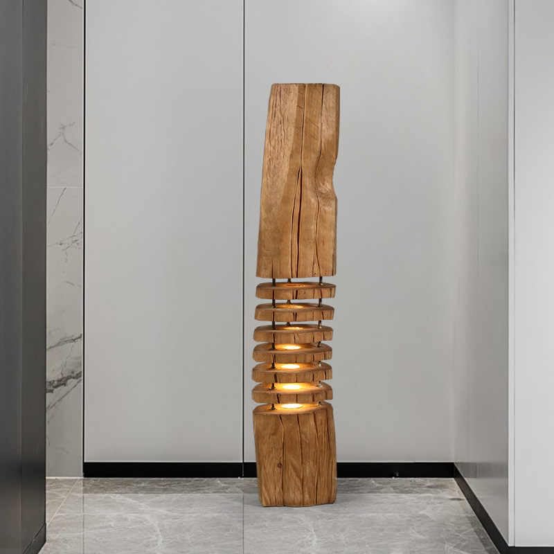Modern Carved Solid Wood Floor Lamp