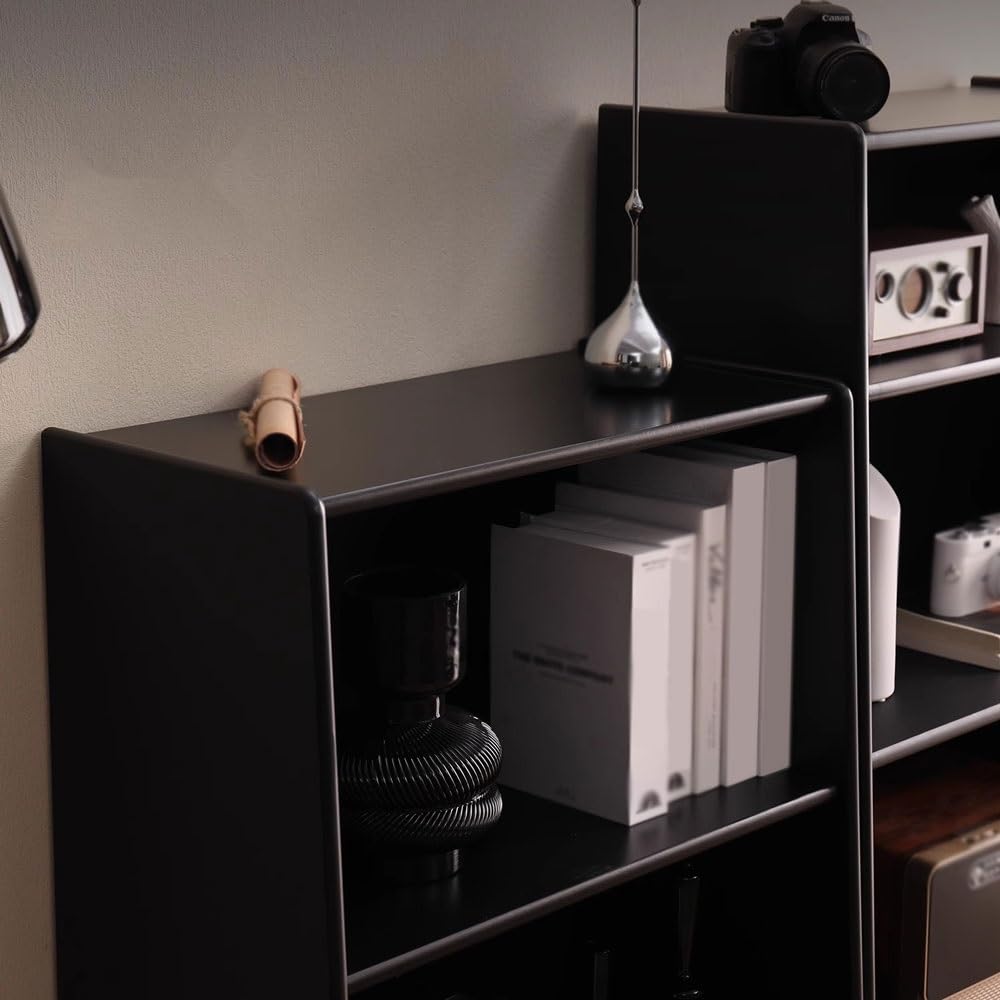 Black Multi-Layer Bookcase with Glass Doors