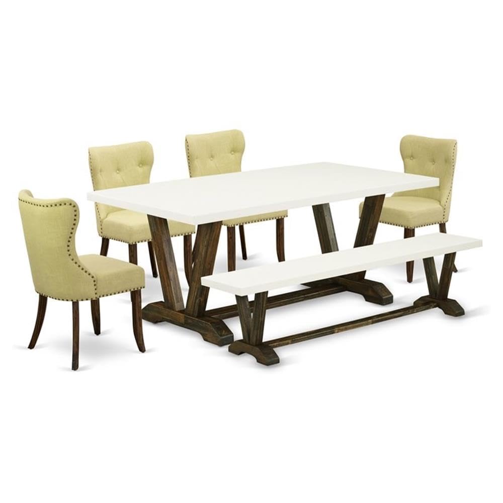 Rectangular Dining Table Set with Linen Chairs
