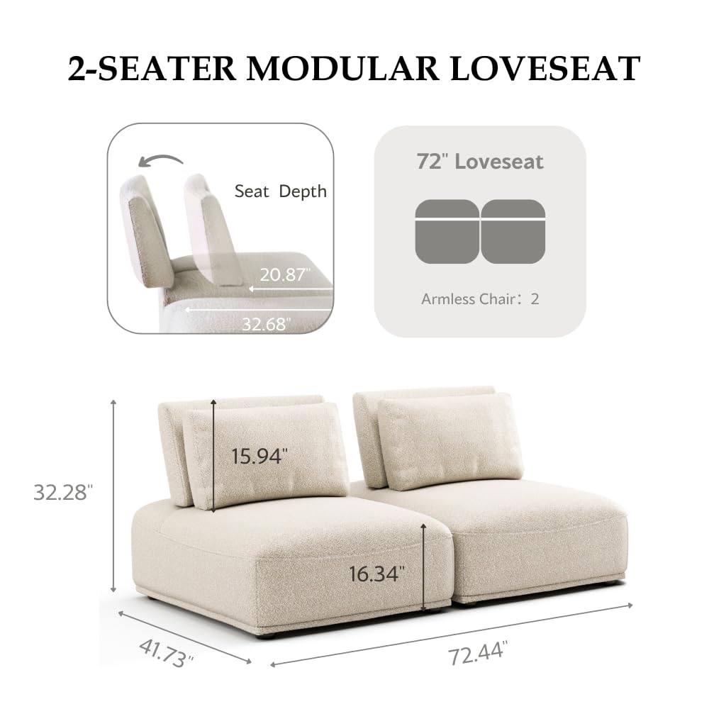 Modern Modular Sectional Sofa with Adjustable Backrest & Ottoman
