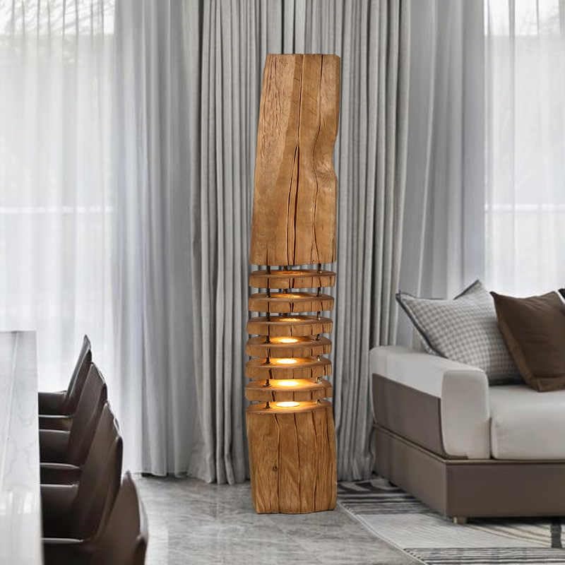 Modern Carved Solid Wood Floor Lamp