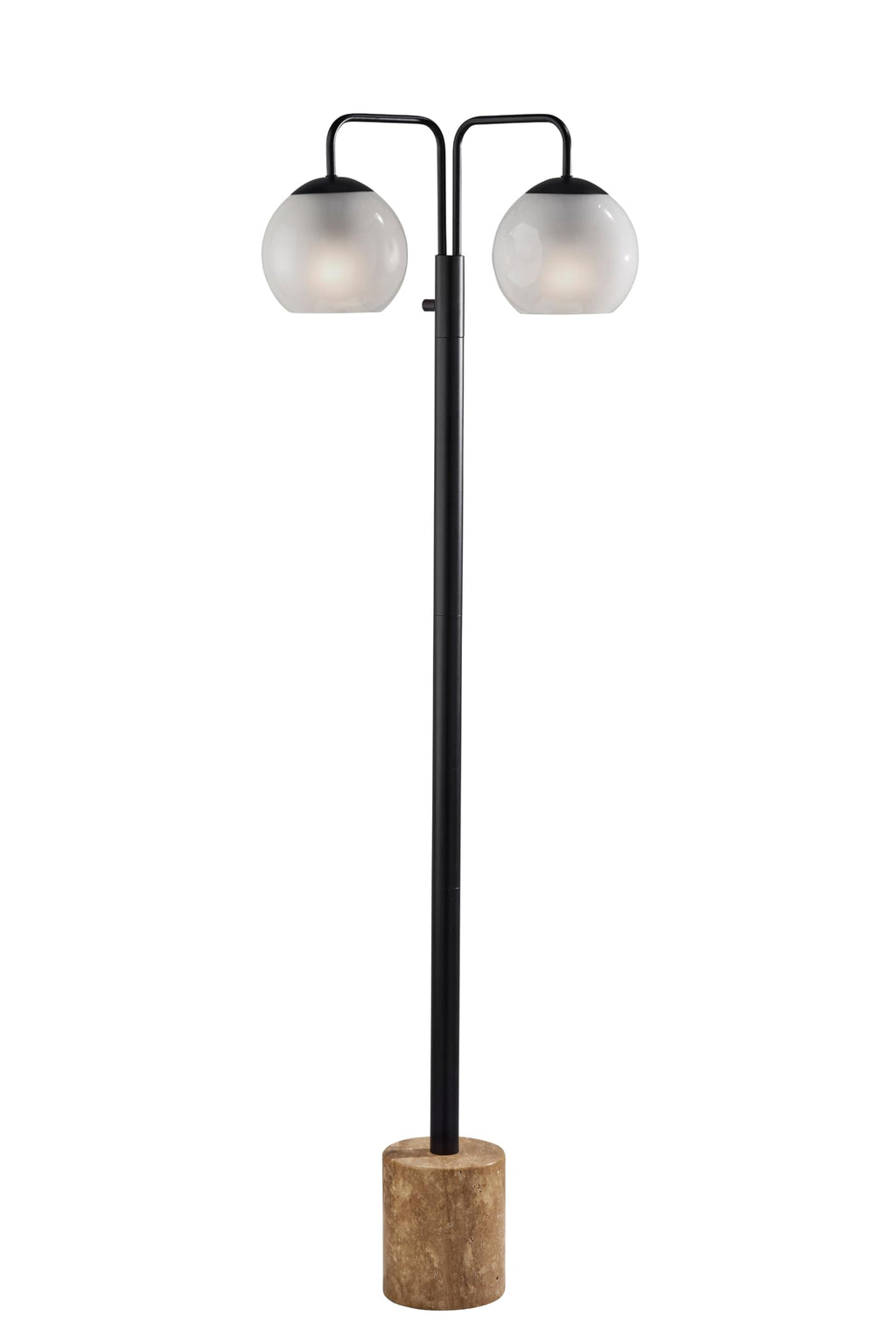Black Floor Lamp with Travertine Base & Glass Globes