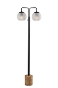 Black Floor Lamp with Travertine Base & Glass Globes