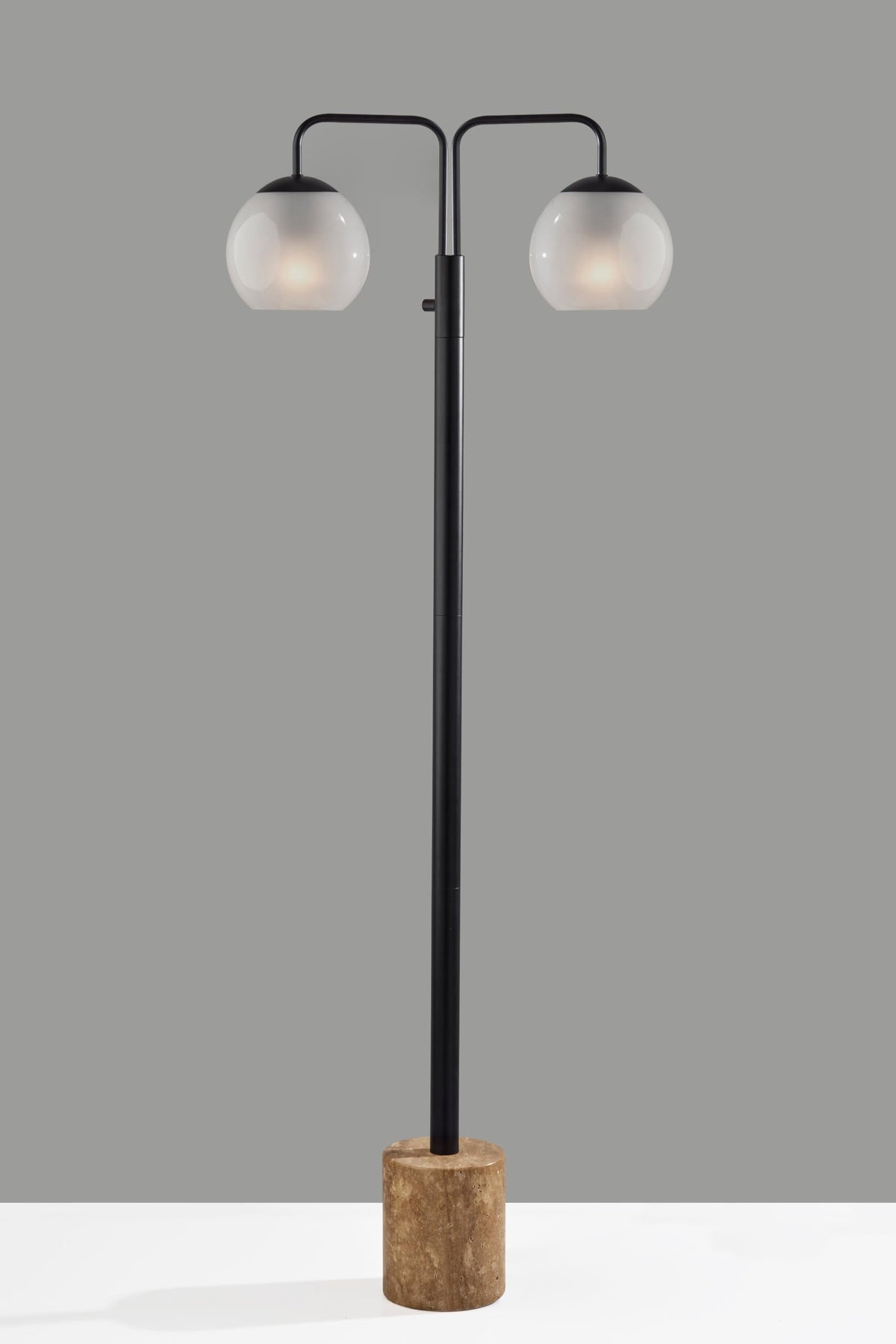 Black Floor Lamp with Travertine Base & Glass Globes