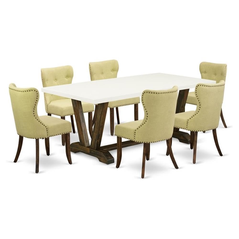 Rectangular Dining Table Set with Linen Chairs