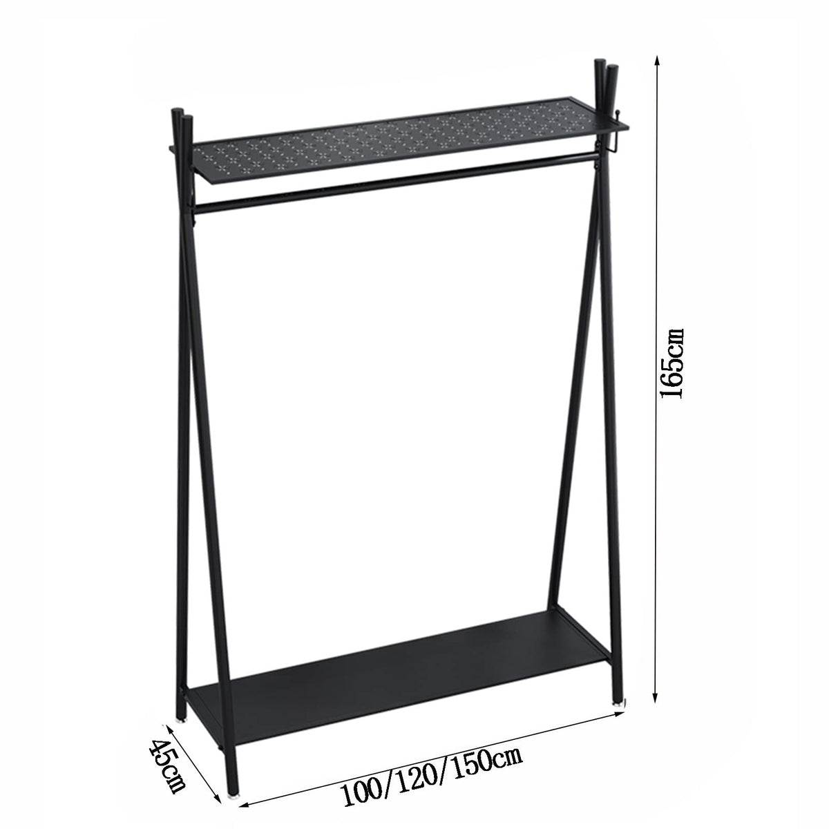 Black Metal Clothing Rack with 2 Shelves