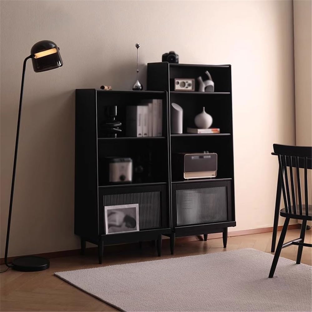 Black Multi-Layer Bookcase with Glass Doors
