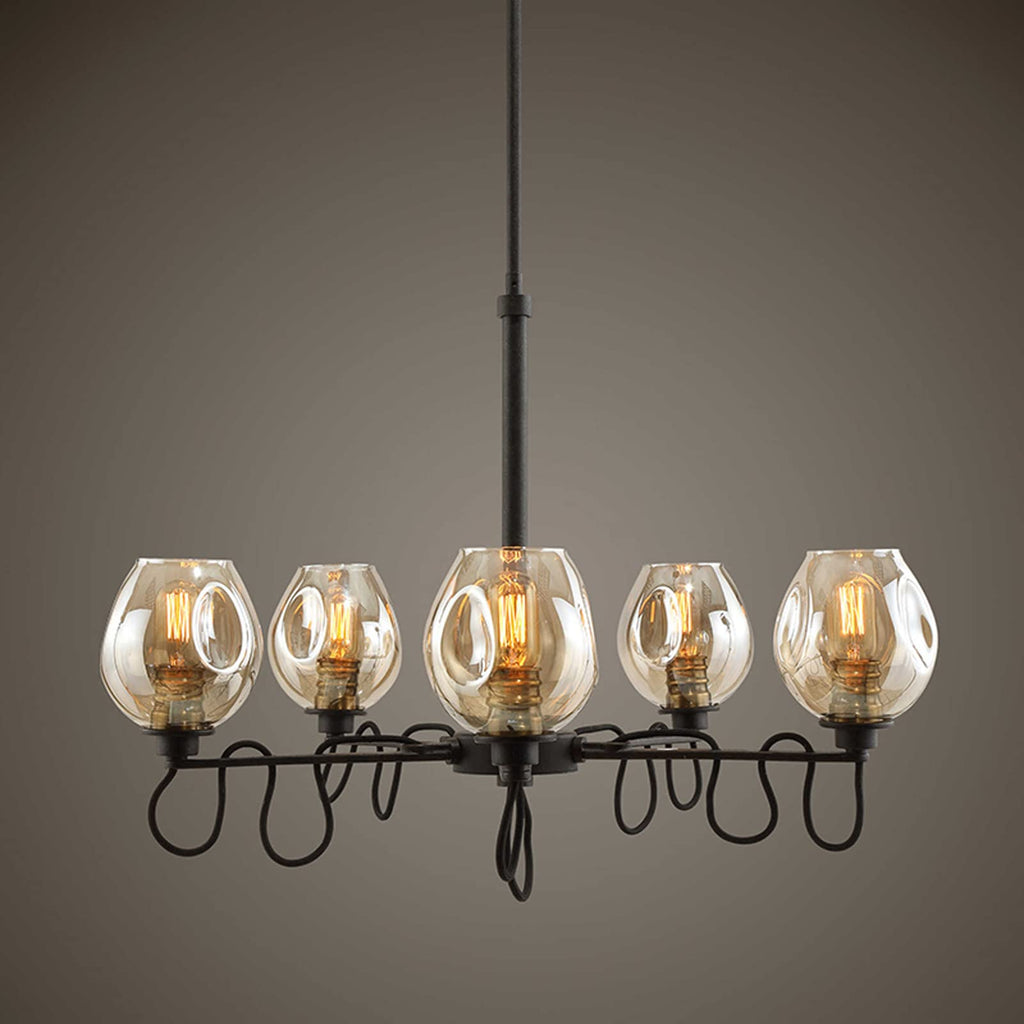 Industrial 6-Light Amber Glass Chandelier