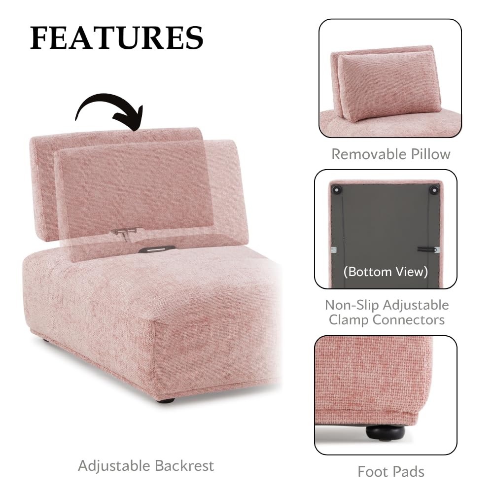 Modern Modular Sectional Sofa with Adjustable Backrest & Ottoman