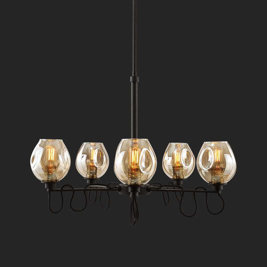 Industrial 6-Light Amber Glass Chandelier