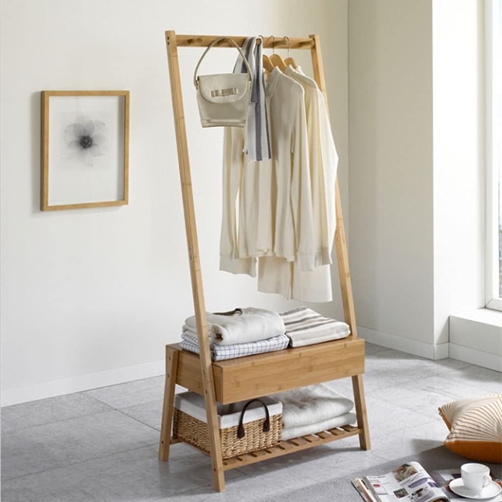 Freestanding Garment Rack with Shelves & Hooks