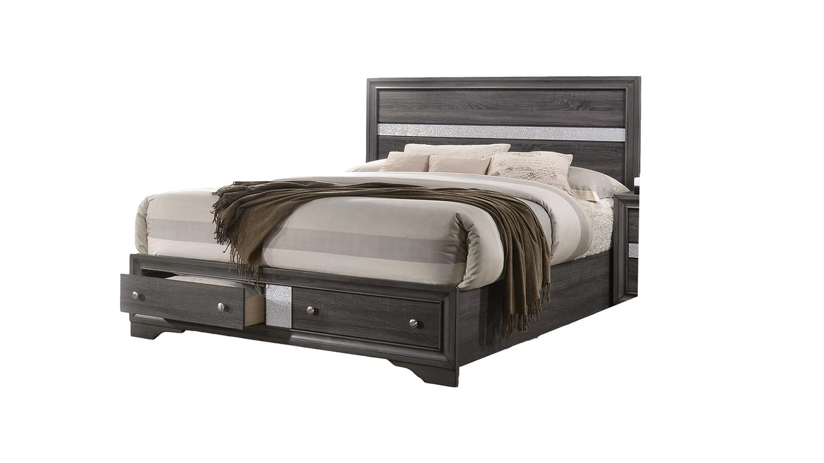 Bed Frame Solid Wood Construction with Storage Gray for Bedroom Furniture