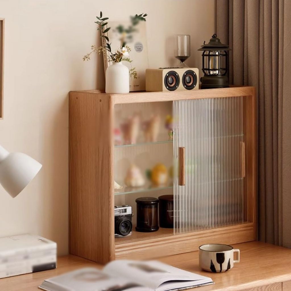 Solid Wood Glass Kitchen Storage Cabinet