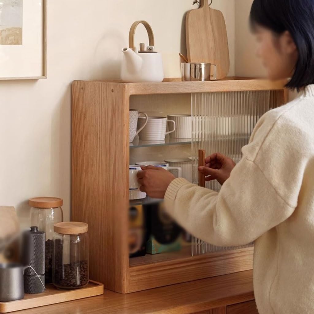 Solid Wood Glass Kitchen Storage Cabinet