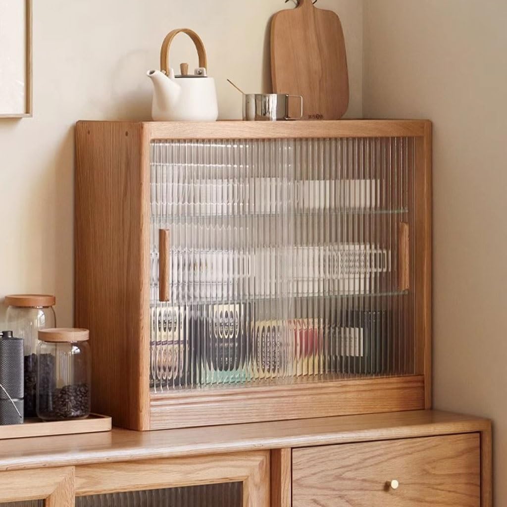 Solid Wood Glass Kitchen Storage Cabinet