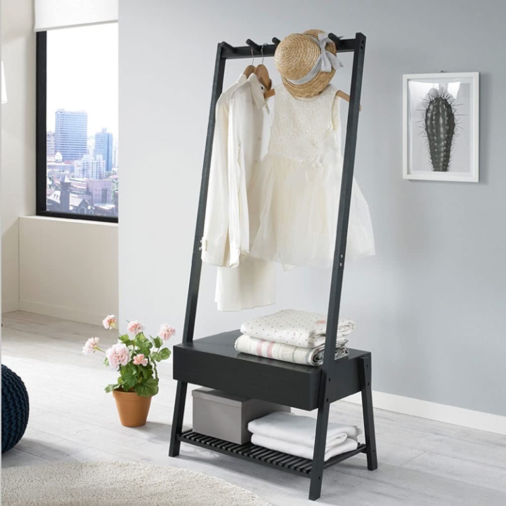 Freestanding Garment Rack with Shelves & Hooks