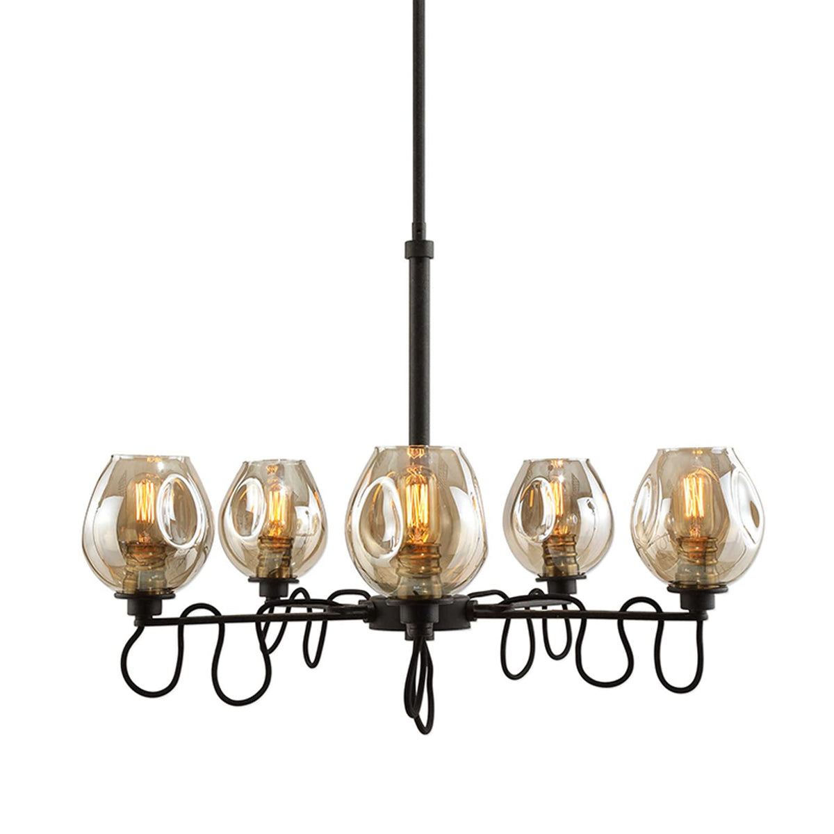 Industrial 6-Light Amber Glass Chandelier