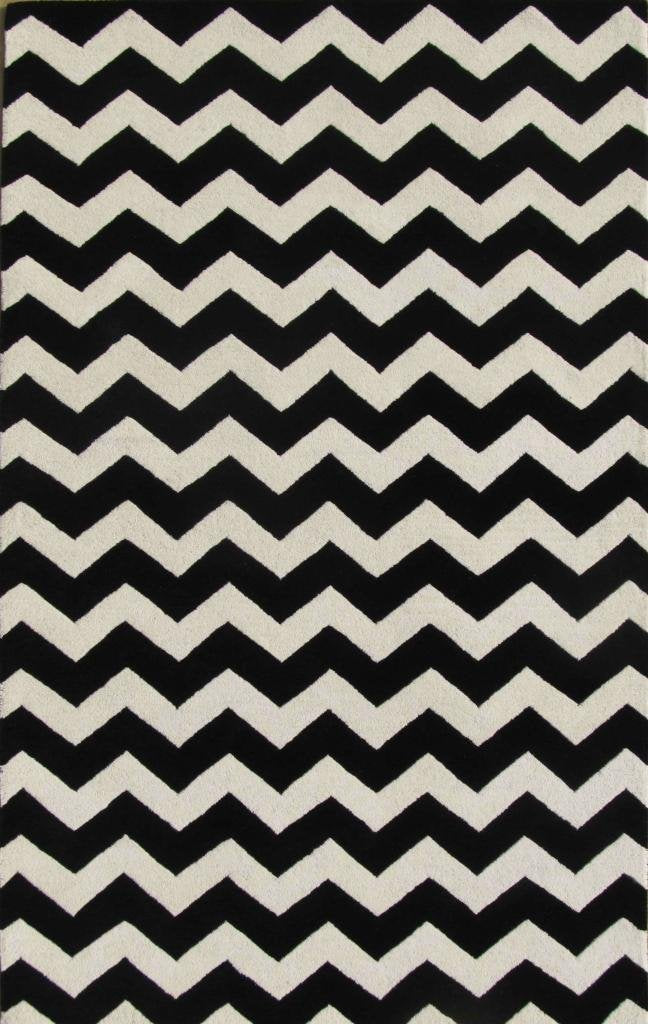 ADC Rugs Chevron Zig Zag Hand Tufted Wool Area Rug 8x10, Black & Ivory