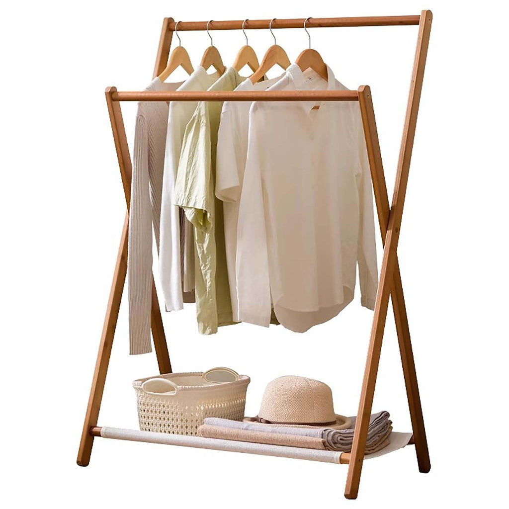 Foldable Bamboo Double-Rod Clothing Rack
