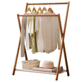 Foldable Bamboo Double-Rod Clothing Rack