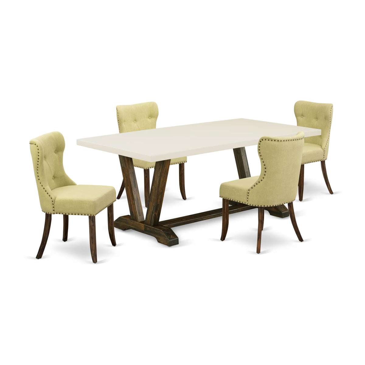 Rectangular Dining Table Set with Linen Chairs
