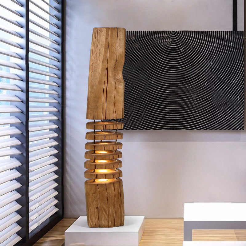 Modern Carved Solid Wood Floor Lamp
