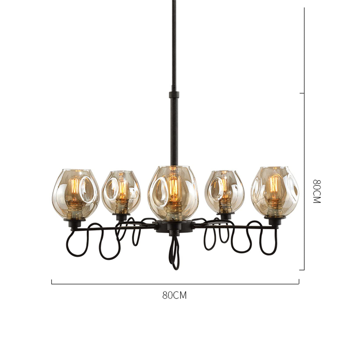 Industrial 6-Light Amber Glass Chandelier