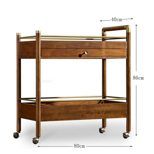 2-Tier Solid Wood Serving Cart