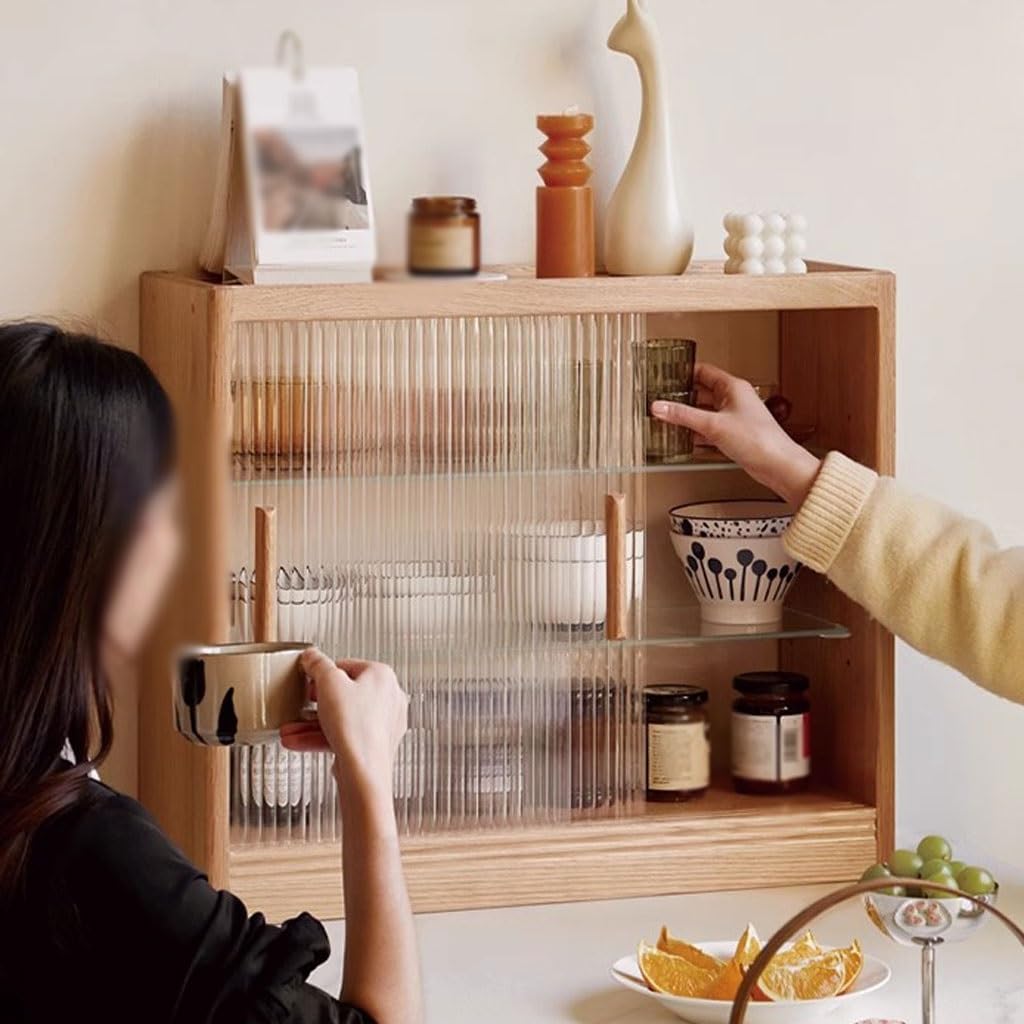 Solid Wood Glass Kitchen Storage Cabinet