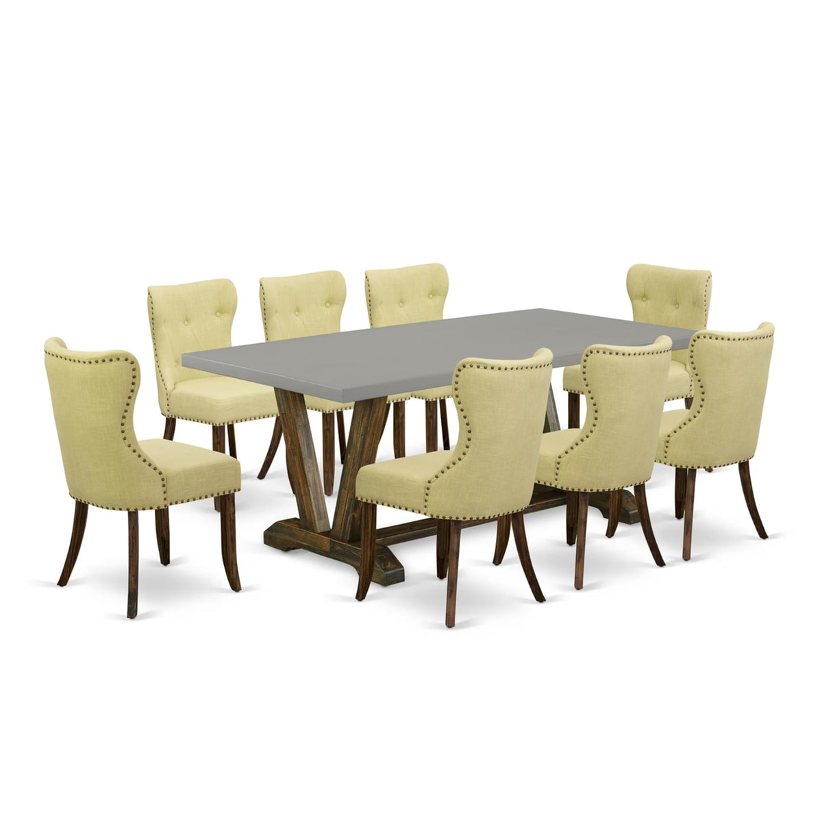 Rectangular Dining Table Set with Linen Chairs
