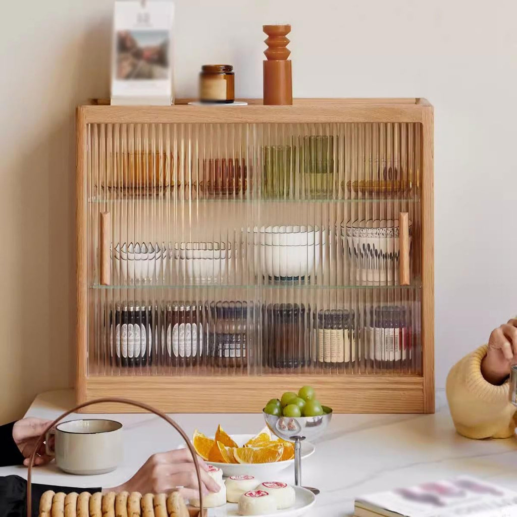 Solid Wood Glass Kitchen Storage Cabinet
