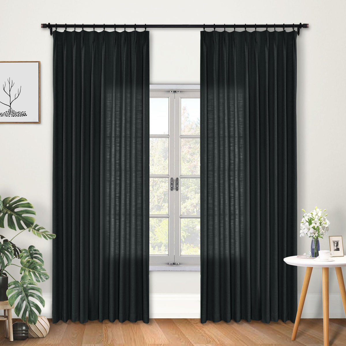 Faux Linen Pinch Pleated Blackout Curtains