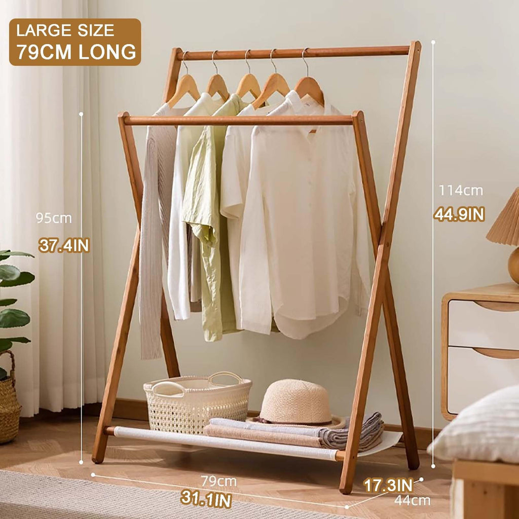 Foldable Bamboo Double-Rod Clothing Rack