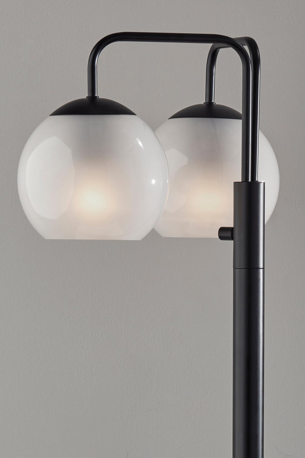 Black Floor Lamp with Travertine Base & Glass Globes
