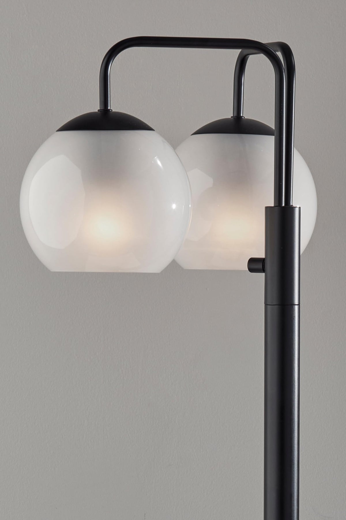 Black Floor Lamp with Travertine Base & Glass Globes