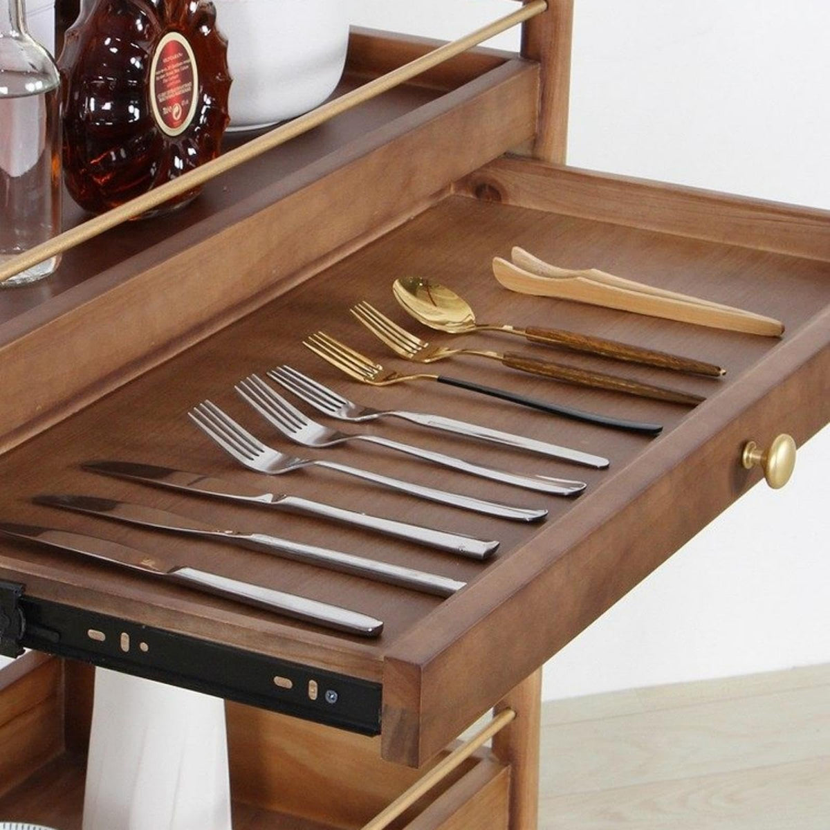 2-Tier Solid Wood Serving Cart