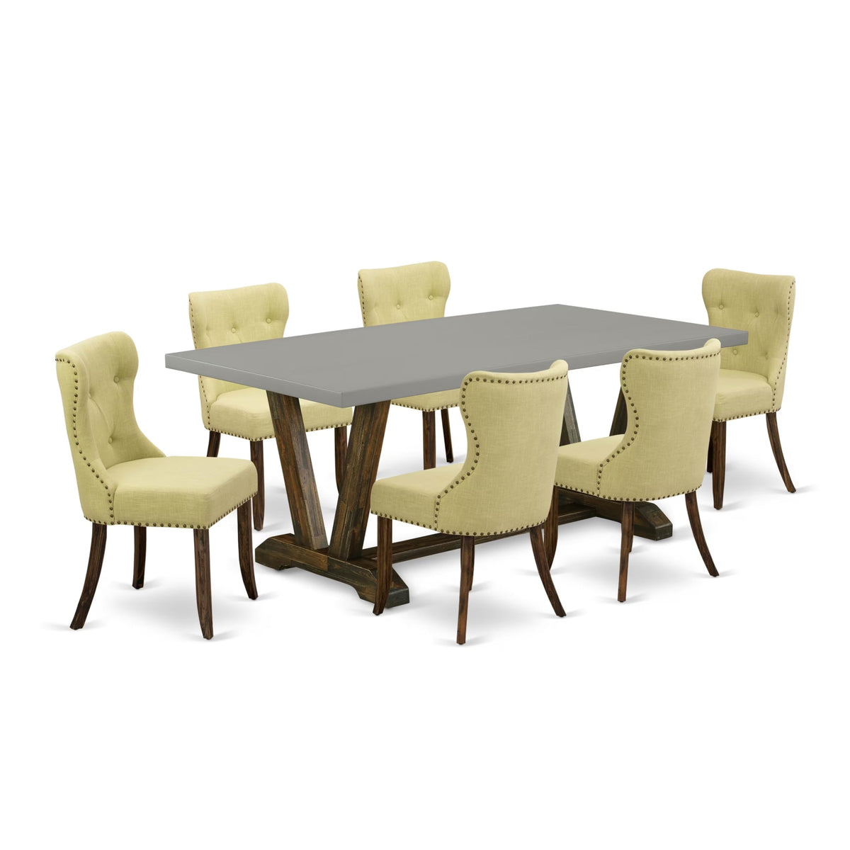 Rectangular Dining Table Set with Linen Chairs