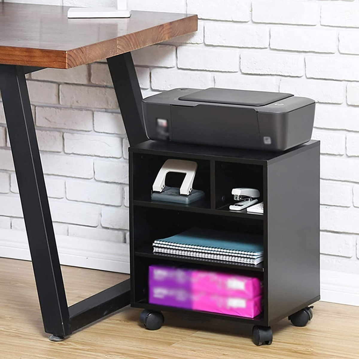 2-Tier Mobile Printer Stand with Storage Shelf