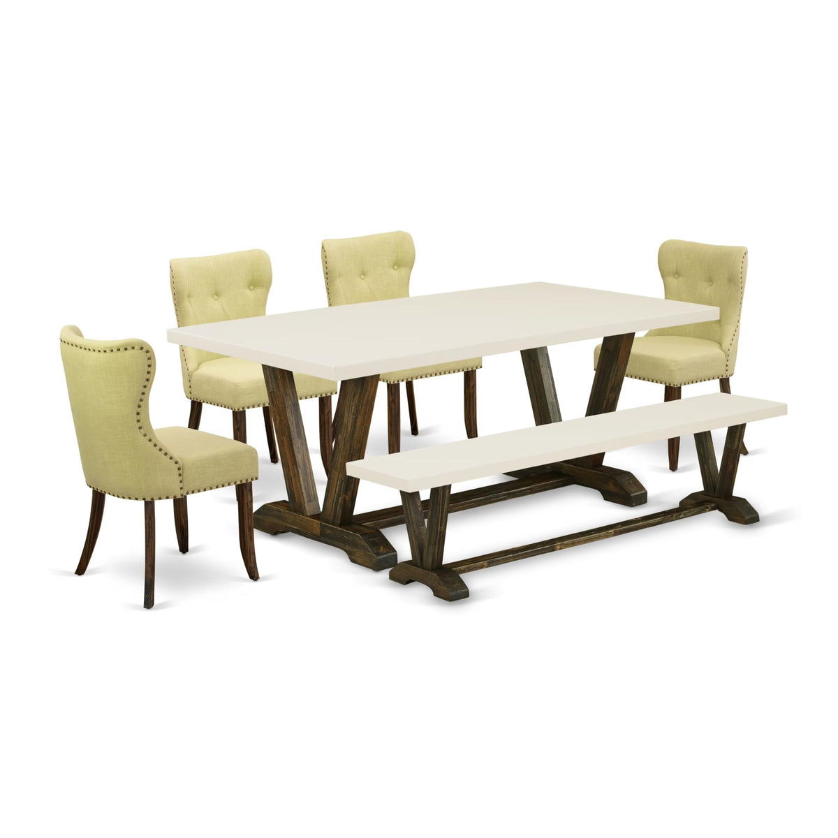 Rectangular Dining Table Set with Linen Chairs