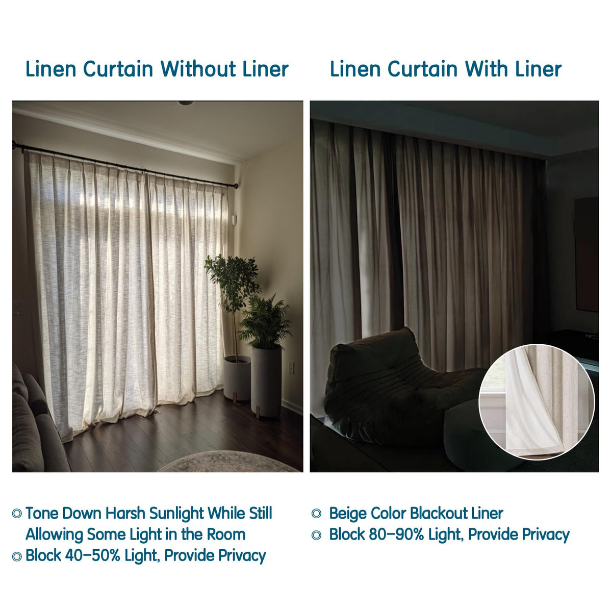 LETAU Pleated Real Linen Curtains