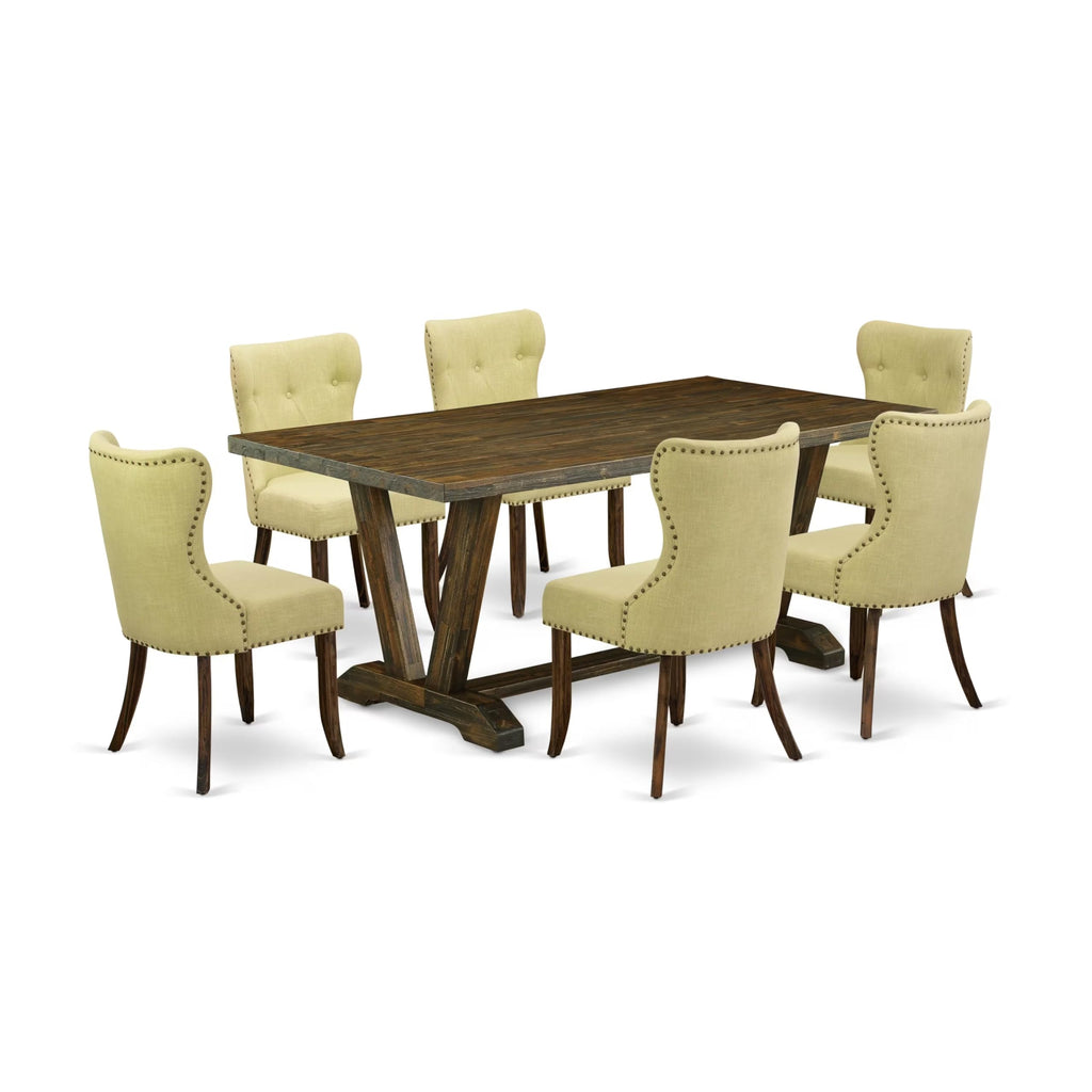 Rectangular Dining Table Set with Linen Chairs