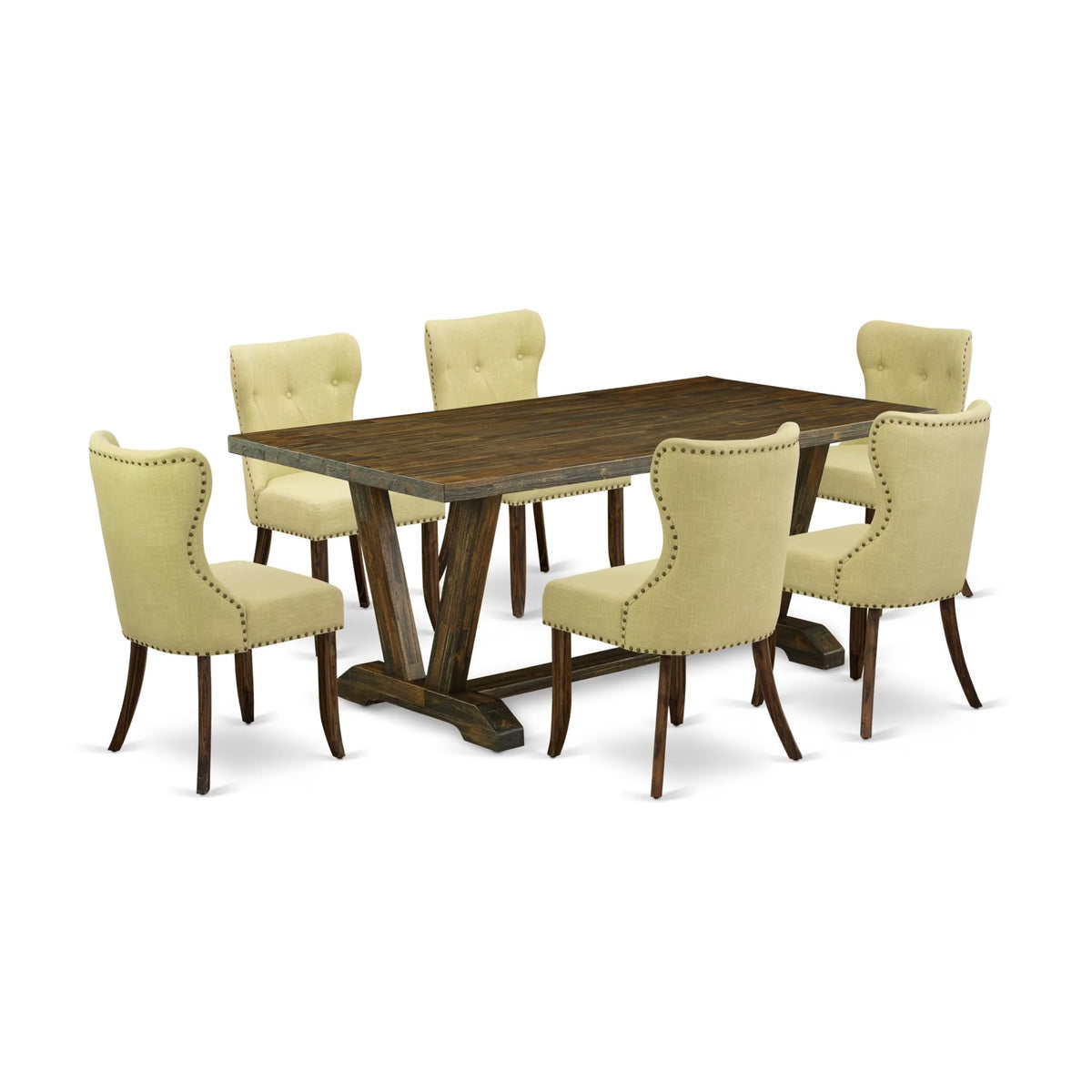 Rectangular Dining Table Set with Linen Chairs