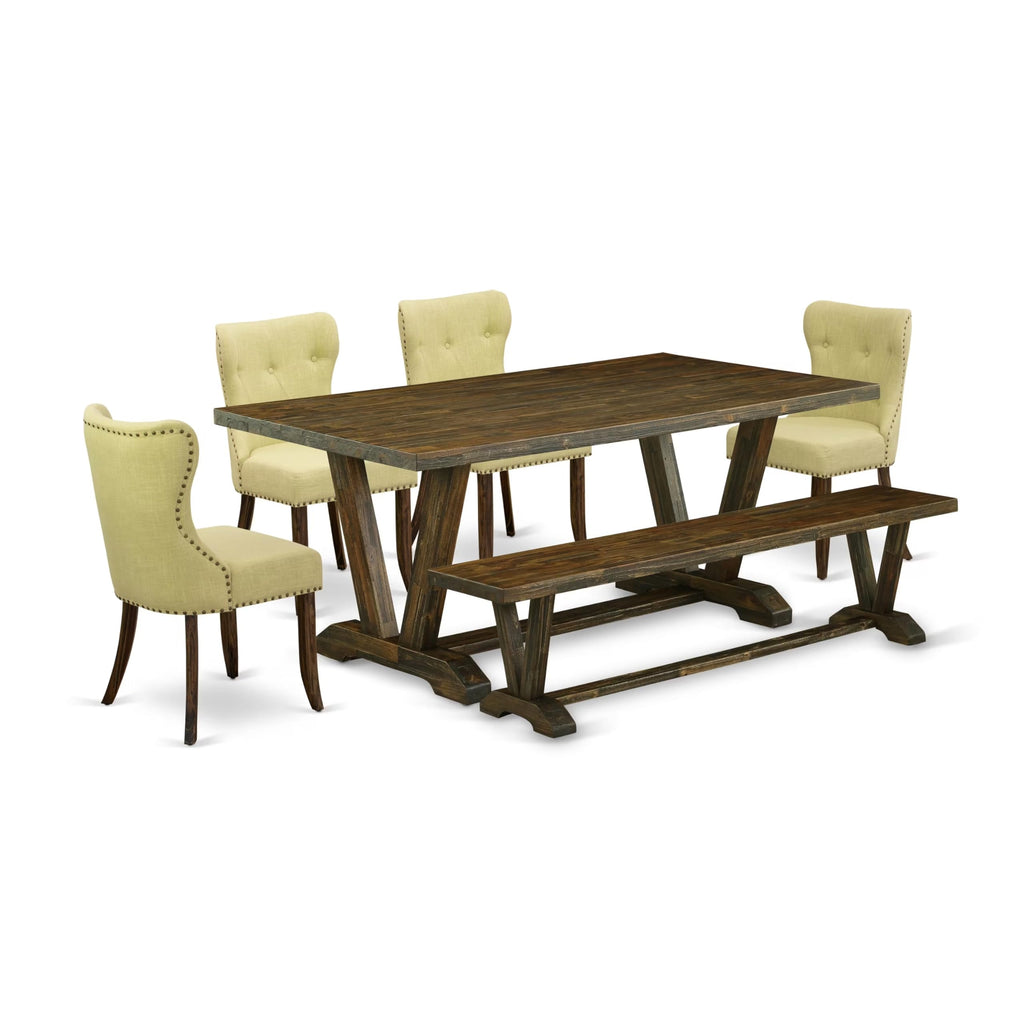 Rectangular Dining Table Set with Linen Chairs