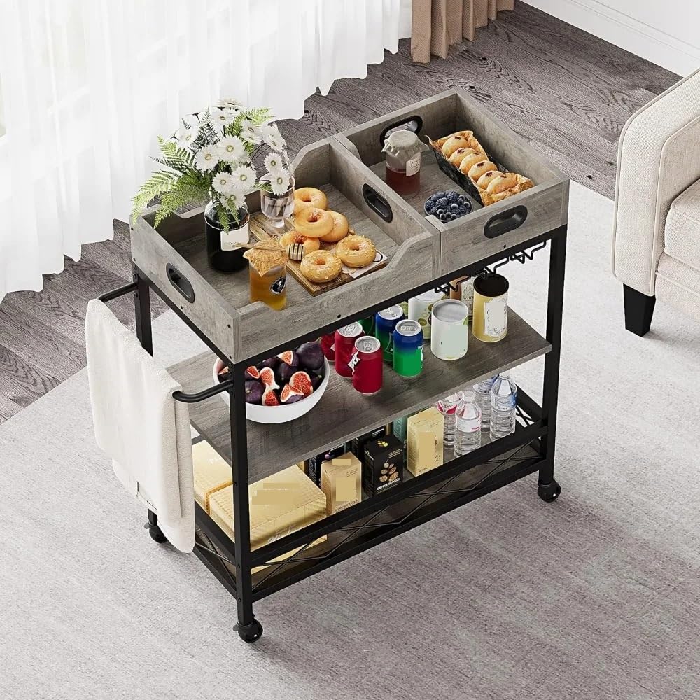 Rolling Kitchen Storage Cart with Two Trays