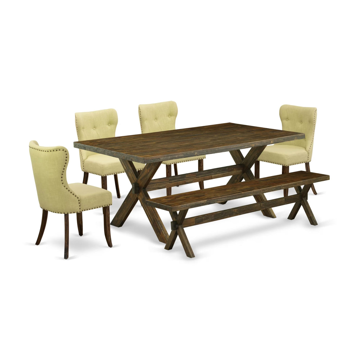 Rectangular Dining Table Set with Linen Chairs