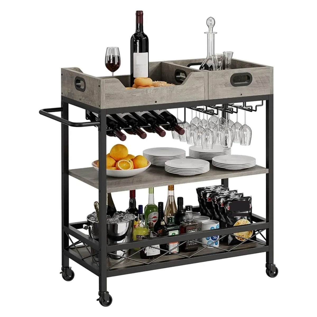 Rolling Kitchen Storage Cart with Two Trays